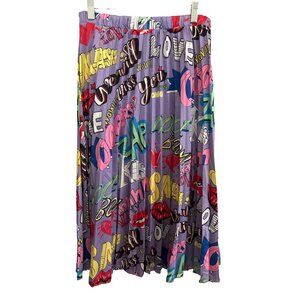 Colorful Graphic Print Women’s Pleated Skirt Elastic Waist Made In Italy
